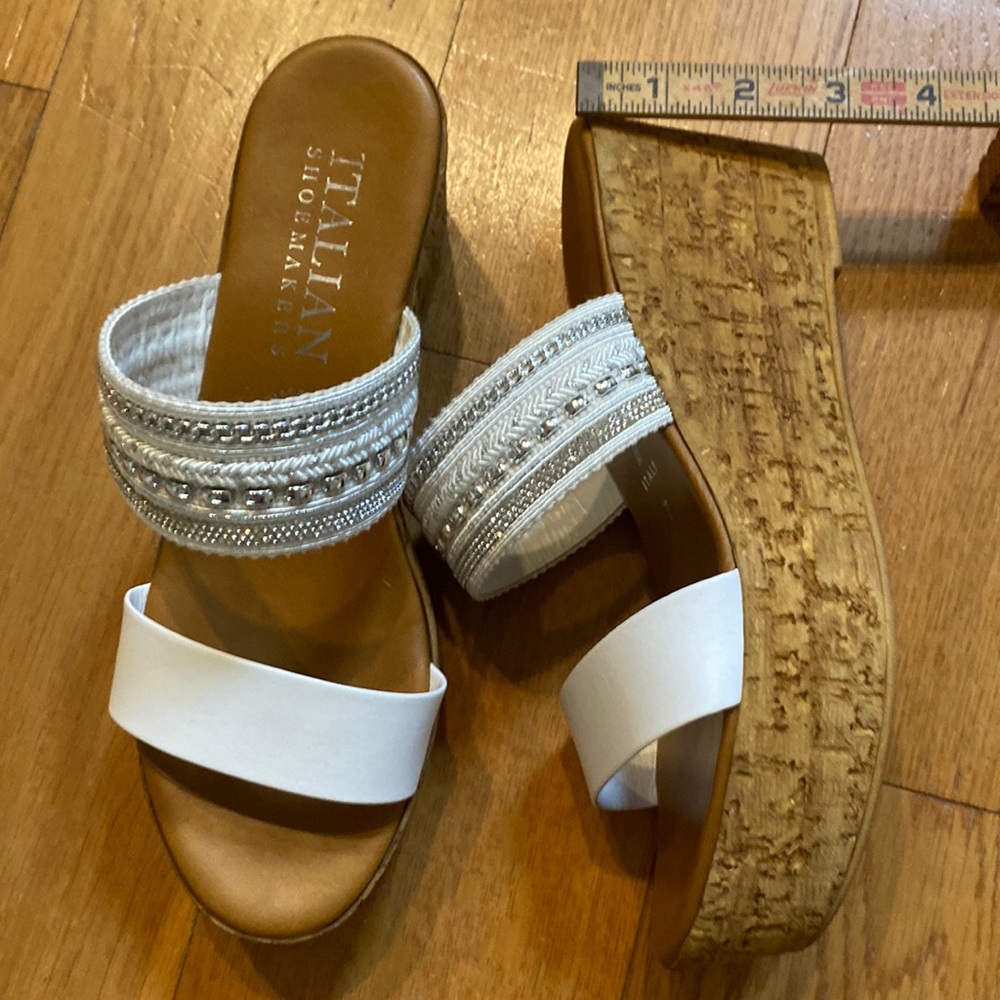 Italian shoemakers wedge white and silver size 7 heel 3 inches